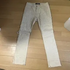 ホワイト ダメージ加工 フレアデニム