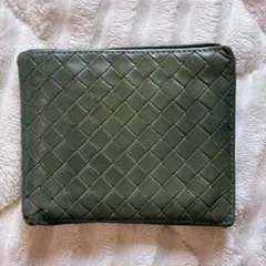 BOTTEGA VENETA イントレチャート 二つ折り財布 グリーン レザーのサムネイル