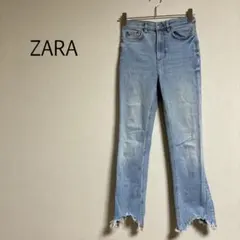 b0045【ザラ】デニム ジーンズ Ｓ 裾ダメージ加工