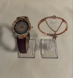 花デザイン腕時計とブレスレットセット