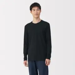 無印 MUJI あったか綿 クルーネック長袖Ｔシャツ 黒 ブラック L