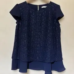 AG by aquagirl フロントレース バックシフォン半袖ブラウス M 紺のサムネイル