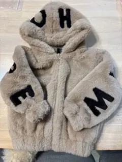 ベージュ フード付き ファー ジャケット