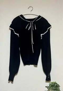 INGNI ブラック　黒　Ｍ　ボウダイニット/セーラーカラーリボンニット