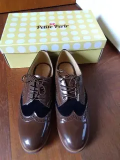 プチペルル　レースアップシューズ　異素材コンビ