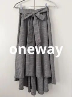 onewayグレー系チェック フレアロングスカート