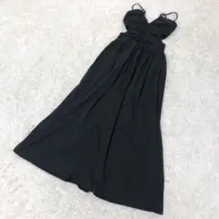 美品 ワンピース ロング キャミ M 黒 カットデザイン 脇開き ホルターネック
