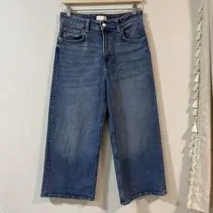 H&M ワイドレッグデニムパンツ ブルー　短めのサムネイル