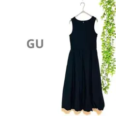 完売美品【ジーユー】ニット　バブルヘムワンピース ノースリーブ　バルーン　黒　M