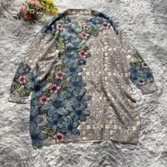 コルツァ　ワンピース　【L】　ベージュ　花柄　ラインストーン　ゆったり　キラキラ