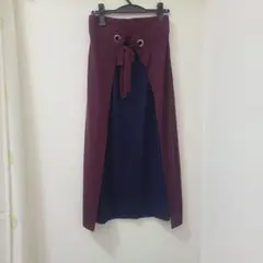 日本製ワインレッドとネイビーのロングスカート
