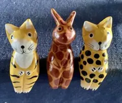 バリ島直輸入ハンドメイド木製動物オブジェ 3体セット