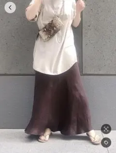 DouDou ドゥドゥ ワッシャー サテンスカート　ブラウン　フリーサイズのサムネイル