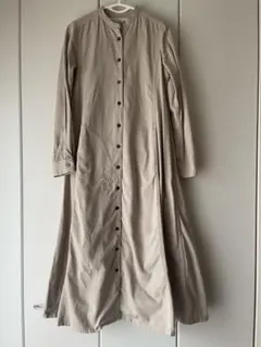 シャツワンピース 長袖 ノーカラー ロング ベージュ モカ