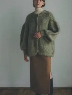 クラネ　モヘアシャギーカーディガン グリーン