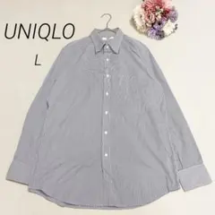 【ユニクロUNIQLO】エクストラファインコットンシャツ　長袖　細ストライプ　Lのサムネイル