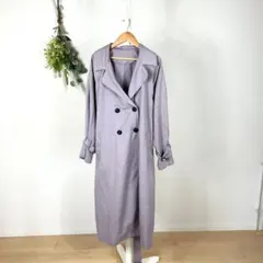T0974 グレイル　トレンチコート　パープル　くすみカラー　ベルト付き　春