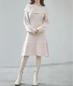 SAISON DE PAPILLON ♡2wayネック膝上丈ニットワンピース