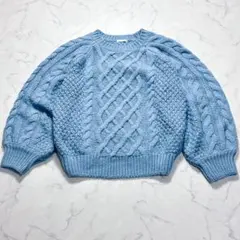 ジーユー　GU ニット　セーター　水色　【M】 ケーブル編み　厚手　アクリル素材