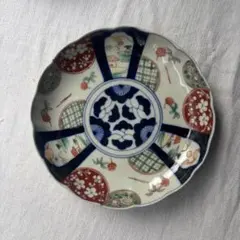 時代色絵伊万里　松ぼっくりとタータンチェックと七寸皿 ①（骨董古美術古伊万里のサムネイル