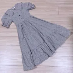 送料無料 美品 青木美沙子 しまむら コラボ ギンガムチェック ワンピース 灰