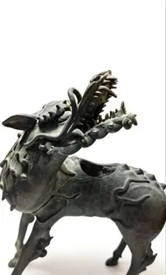 ●貴重 時代物 麒麟銅香炉 神獣 瑞獣 古銅 斑紫銅色 唐金 高さ16.5cm ○貴重 時代物 麒麟銅香炉 神獣 瑞獣 古銅 斑紫銅色 唐金 高さ16.5cm