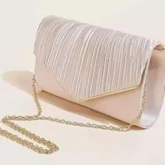 プリーツデザイン パーティーバッグ　シャンパンゴールド ショルダー結婚式 お稽古