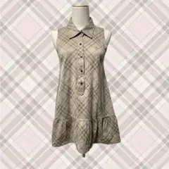 00s BURBERRY チェック 裾フリル ノースリーブ ワンピース シャツ