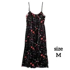 花柄キャミワンピース　M レディース　ベロア　ロング　フレア　人気　ブラウン