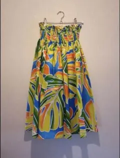 フラダンス スカート 葉柄 青 黄 オレンジ