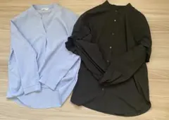 （GU）ラッフルスリーブブラウス、（DHOLIC）ライトブルーシャツ　2点セット