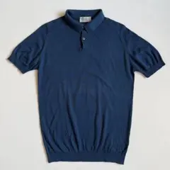 JOHN SMEDLEY スメドレー 濃紺半袖ポロニットシーアイランドコットン
