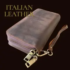 F32■豪華 ダブルラウンドファスナー 財布■クレイジーホースレザー 本革■茶