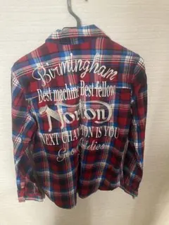 Norton ネルシャツ チェック柄 刺繍ロゴ レッド系 Mのサムネイル