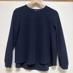 スゴラクストレッチブラウス＊パンツ セットアップ ネイビー S