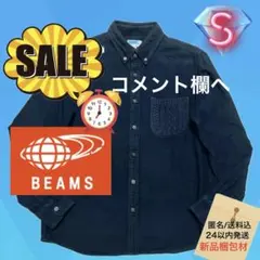 BEAMS ニットパッチポケット ネイビー無地 ネルシャツ