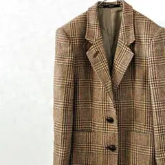 DAKS テーラードジャケット チェック柄 毛100% ポケット付き レトロ