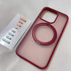 iPhone15Pro ケース　リングスタンド　MagSafe ワインレッド