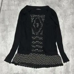 ドット柄 ニット トップス ブラック 長袖 秋冬　古着　グランジ　一点物　レトロ