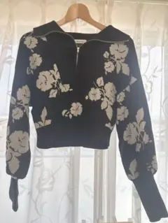 Adoon plain アドーンプレーン　ニット　黒グレー 花柄