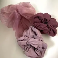 赤紫 パープル シュシュ3点セット ヘアアクセサリー