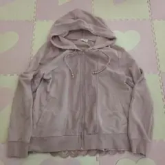 くすみピンクベージュ フード付き パーカー レース裾　axes femme