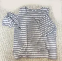 グレーと白のストライプ Tシャツ Mサイズ