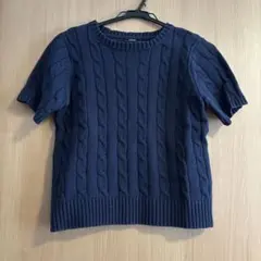 BASEMENT online ネイビー ケーブルニット 半袖セーター