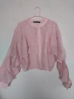 ZARA フリル ロマンティックブラウス ピンク Mサイズのサムネイル