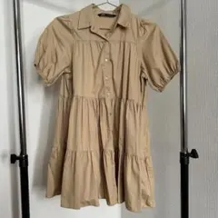 ZARA 半袖ミニワンピース　ベージュワンピース