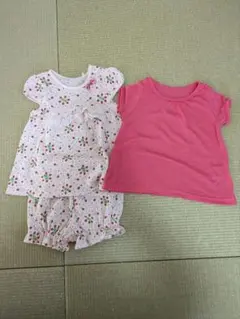 ベビーパジャマセット ピンクと花柄 80cm