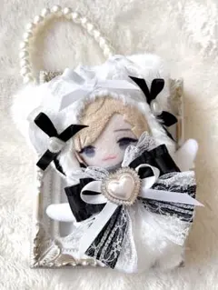 にじぱぺっと　ぬい服　着ぐるみ バッグチャーム付き　10㎝　黒　リボン　猫