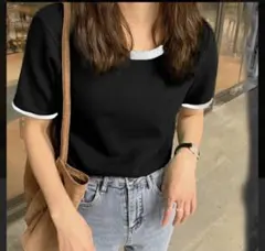 JUNOAH リブTシャツ ブラック M