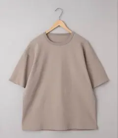ワッフル素材 クルーネック 半袖Tシャツ ベージュ